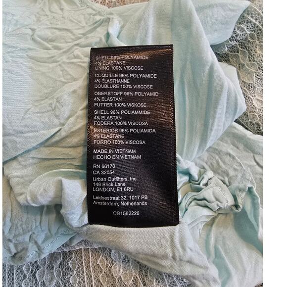 Urban Outfitters Blue Lace Mini Dress M Black Trim Ruffle Hem - Picture 4 of 4